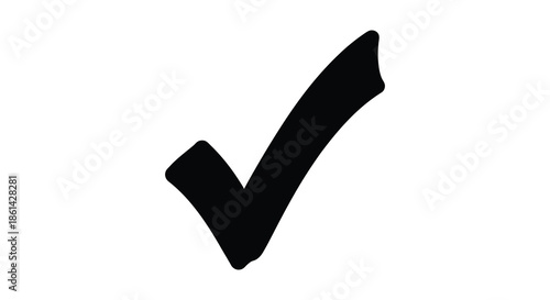 A simple black check mark icon on a white background signifies completion approval or confirmation
