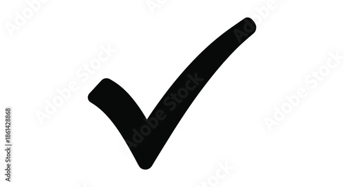 A simple bold black check mark illustration against a clean white background signifying completion or approval
