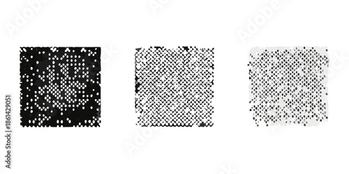 Three stages of a pattern emerging from random noise visualized in grayscale