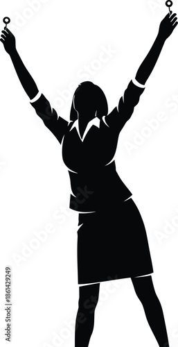 Confident businesswoman celebrating success with raised arms