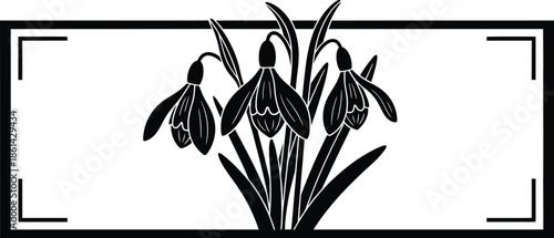 Elegant floral design with snowdrops in black and white