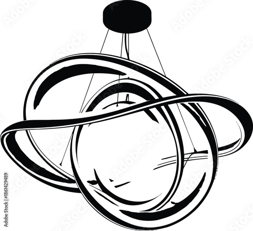 Modern black chandelier with circular metal rings