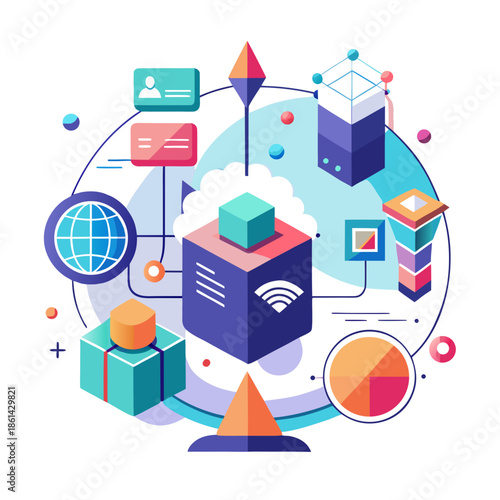 Digital transformation and process automation abstract icons, symbolizing the shift from legacy systems to modern cloud-based business solutions.