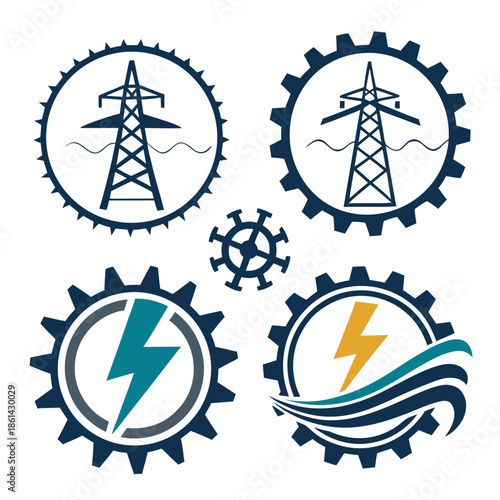 Modern Energy and Power Abstract Icons for Renewable Technology and Electrical Engineering