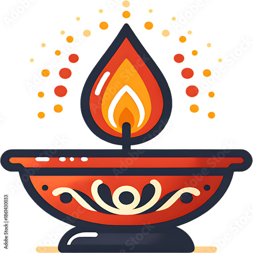 Radiant Flame: An illuminated oil lamp casts a warm glow, representing enlightenment and positivity, symbolizing the triumph of light over darkness and the essence of celebration and hope.