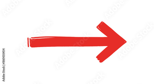 A vibrant red arrow pointing to the right isolated on a clean white background suggesting direction