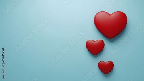 Happy valentines day with three red hearts on blue background