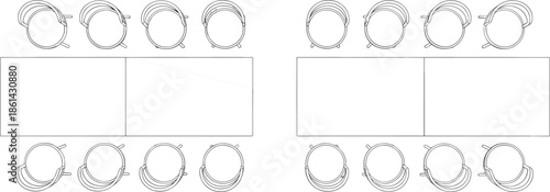 Top view meeting table layout with chairs office conference room seating plan line art vector illustration isolated white background design