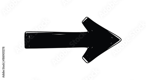 A simple black arrow pointing to the right isolated on a white background signifies direction and movement