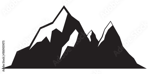 Jagged mountain peaks black silhouette mountains white