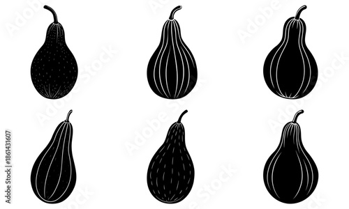 Five Black Eggplant Silhouettes on White Background vegetable 2