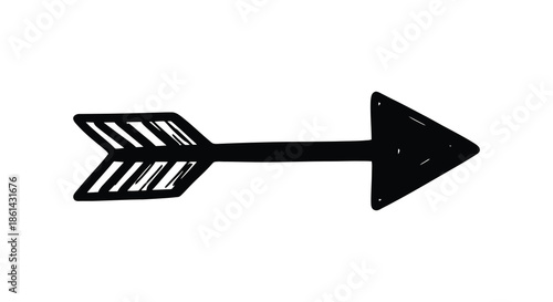 A simple black hand drawn arrow pointing to the right a minimalistic graphic element on a white background