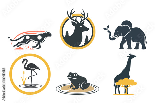 World wildlife day wild animal collection with giraffe flamingo elephant and cheetah vector illustration