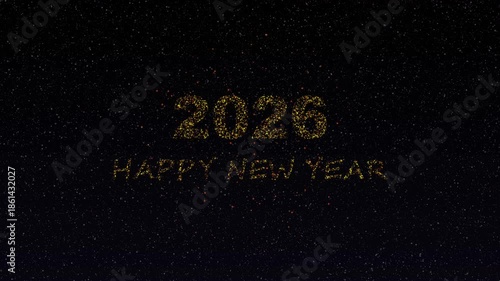 Golden 2026 Happy New year Blast animation with Golden Sparkling Particle on starry Background.