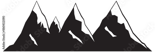 Jagged mountain peaks black silhouette mountains white