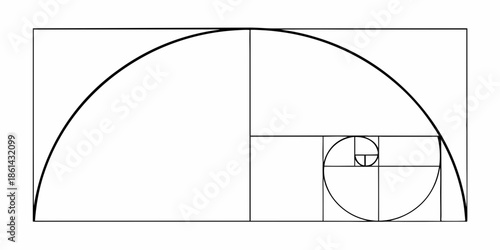 Geometric illustration of the golden ratio with a semi circle and spiral
