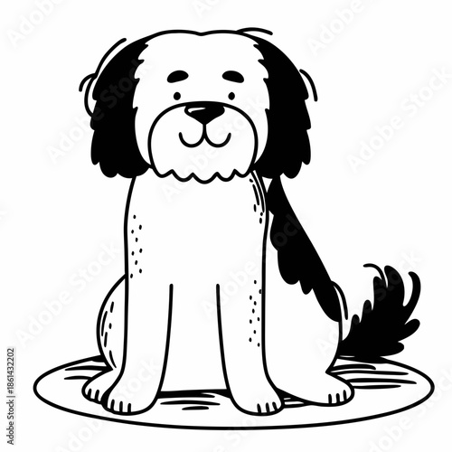 Charming fluffy dog cartoon illustration sitting with a happy and friendly expression