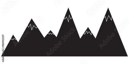 Jagged mountain peaks black silhouette mountains white