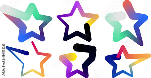 Colorful starshaped illustrations on transparent background