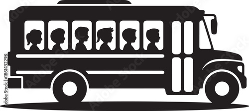 School Bus Graphic Element for Print and Web
Kids on School Bus Vector Silhouette - Public Transport Icon