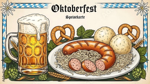 Oktoberfest German beer and food plate.
