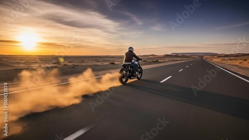 Wallpaper Mural Rider speeding down a desert highway at sunset Torontodigital.ca