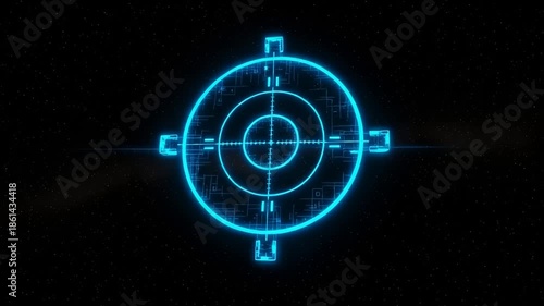 Abstract glowing neon compass on black background navigation concept