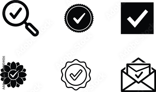 Black and white icons with checkmarks for approval and confirmation