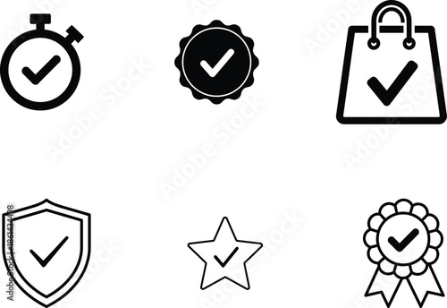Black checkmark icons for approval and verification  various symbols