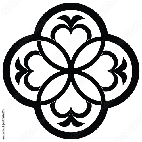 Black Four- Leaf Clover Geometric Design on White Background abstract pattern