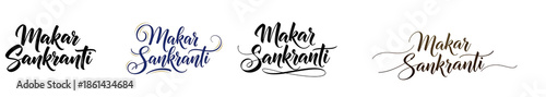 Makar sankranti calligraphy text in various styles and colors