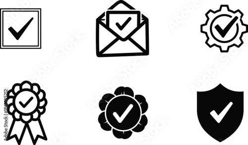 checkmarks in various shapes and symbols for approval and confirmation