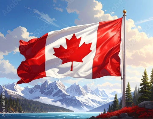 canadian flag against blue sky