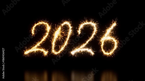 Wallpaper Mural Gold Sparkler Firework Text with 2026 Caption on Black. Animated New Year Banner. Seamless Loop. Torontodigital.ca