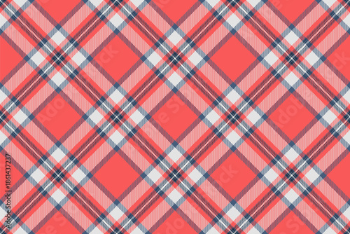 Independence day textile vector background, magazine check pattern texture. Slim seamless plaid tartan fabric in red and sterling silver colors.