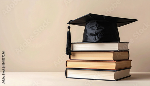 Symbolic education image with graduation cap and books. Ideal for International Day of Education and academic achievement concepts.