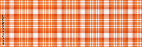 Clothing seamless tartan pattern, household fabric check background. Filigree textile texture vector plaid in orange and white colors.