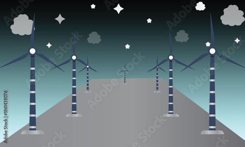 Wind Energy Turbines Renewable Power Landscape Vector