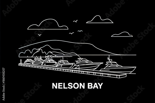 Nelson Bay Boat Harbor Coastal Landscape Illustration