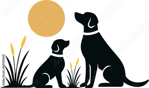 Stylized two dogs profile logo in black color.