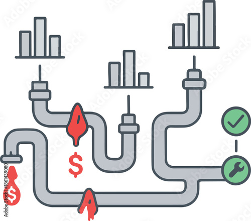 Cost Leak Analysis Board — Hidden Business Expenses & Savings Recovery Vector