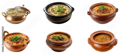 Homemade desi haleem dish isolated on white.