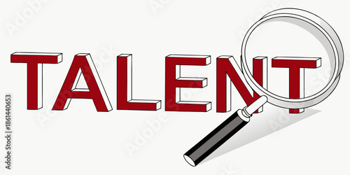 Talent Search Concept with 3D Text and Magnifying Glass