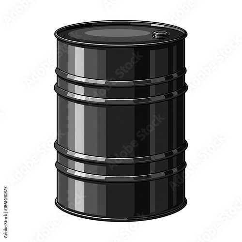Classic black oil drum with clipping path on transparent background