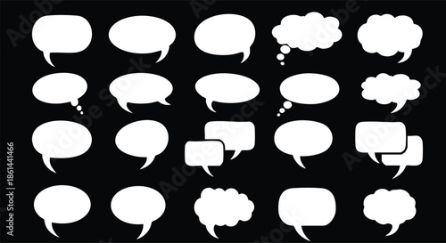 Collection of white speech bubbles on solid background for design