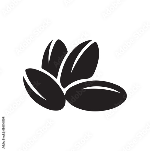 A simple black and white illustration depicting four sunflower seeds arranged closely together highlighting their shape