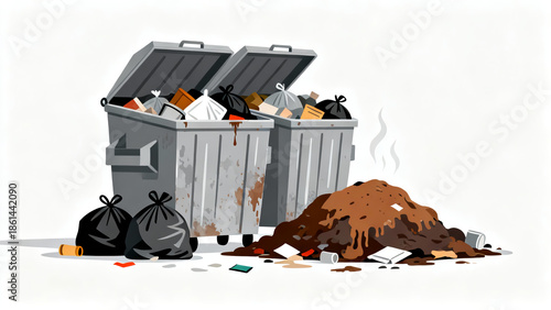 Overflowing Dumpsters and Piles of Garbage Representing Waste Management Crisis