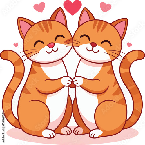 Adorable orange cats sharing a tender moment with hearts