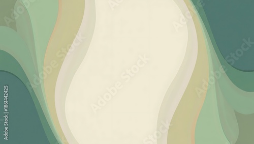Soft Organic Wave Background in Muted Green and Cream Tones with Central Copy Space
