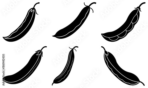 Five Black Eggplant Silhouettes on White Background vegetable outline 1